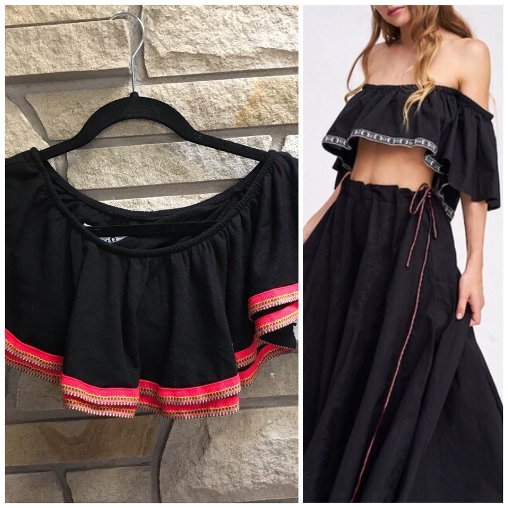 Pitusa Peruvian Swing Ruffle Coverup Top Black Orange Cotton Modal NWT